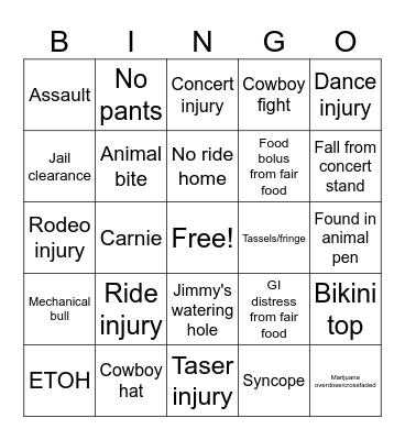Fair Shenanigans Bingo Card