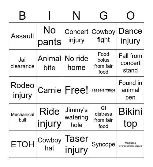 Fair Shenanigans Bingo Card