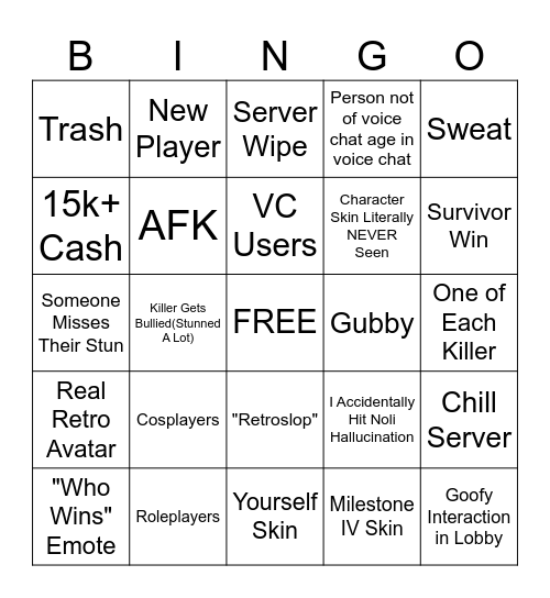 Forsaken Bingo Card