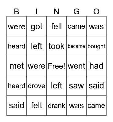 IRREGULAR VERBS Bingo Card