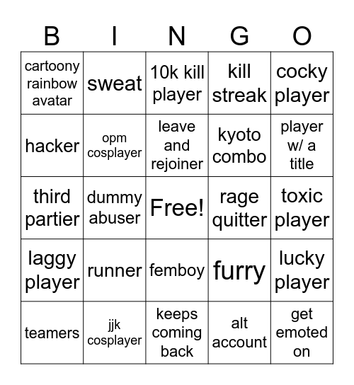 TSB Bingo Card