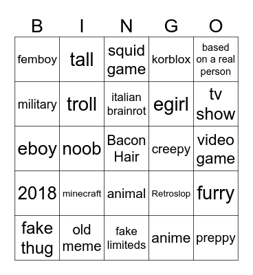 Roblox People Bingo Board Bingo Card