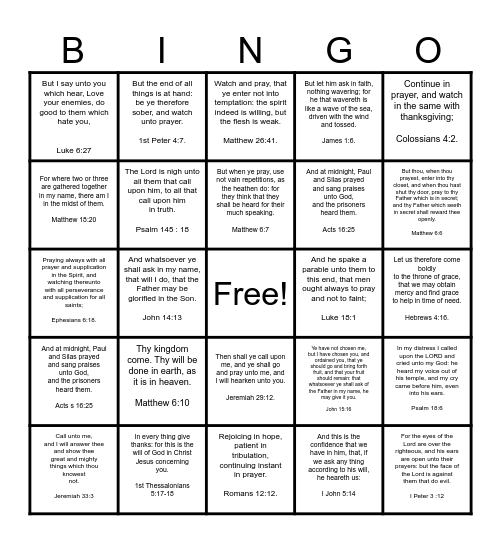 Bible Prayer Scriptures Bingo Card