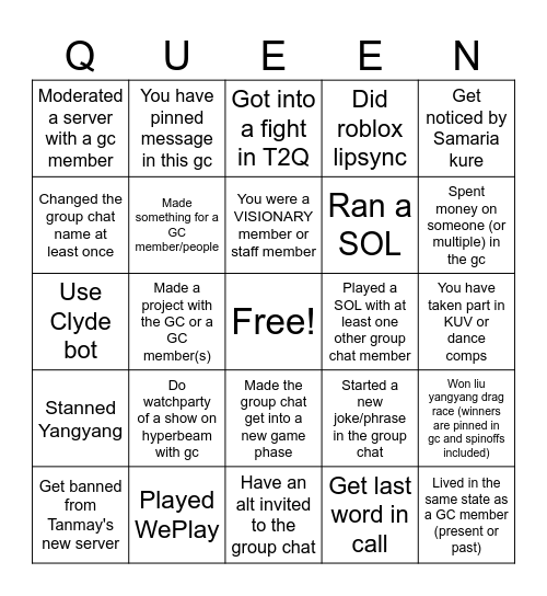 LIU YANGYANG BINGO Card