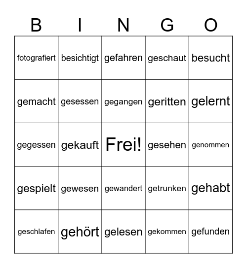 Partizip II Bingo Card