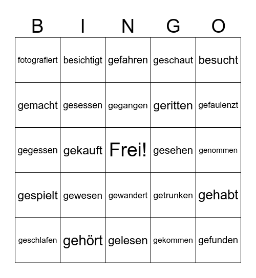 Partizip II Bingo Card