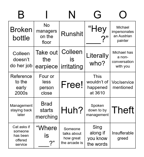 Welcome to the black arcade Bingo Card
