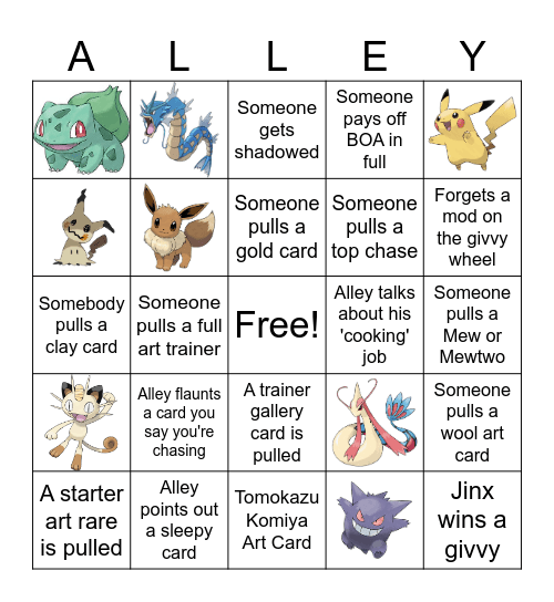 Alley Rips Bingo Night Bingo Card