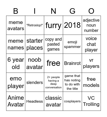 Roblox Bingo Card