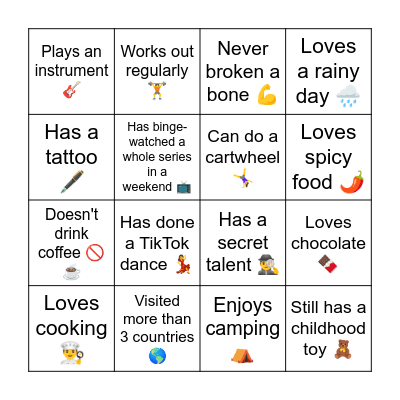 BINGO -  Lets Get To Know Each Other Bingo Card