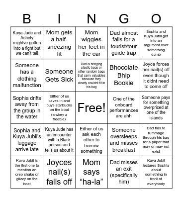 Summer 2025 Family Trip Bingo Card