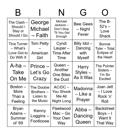 Music Bingo Card