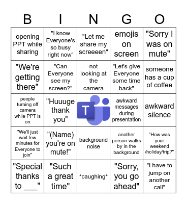 Teams Call Bingo Card