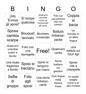 Wedding Bingo Card