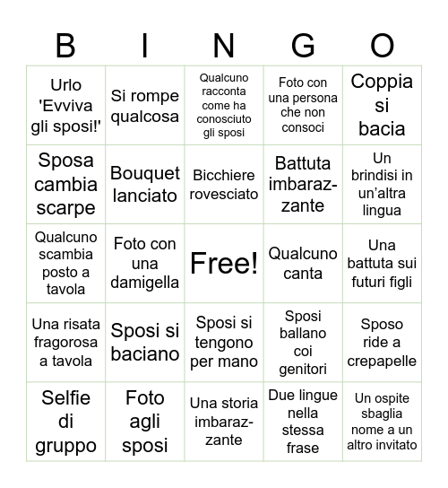 Wedding Bingo Card