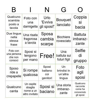 Wedding Bingo Card