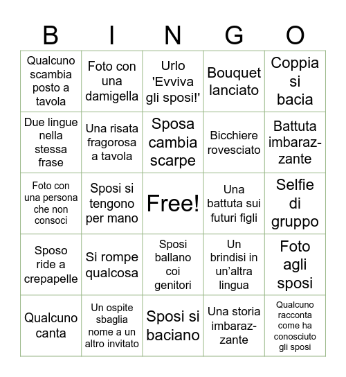 Wedding Bingo Card