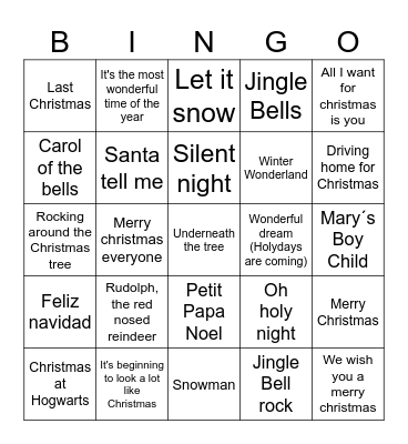 Weihnachtslieder Bingo Card