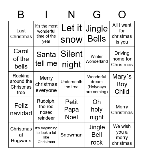 Weihnachtslieder Bingo Card