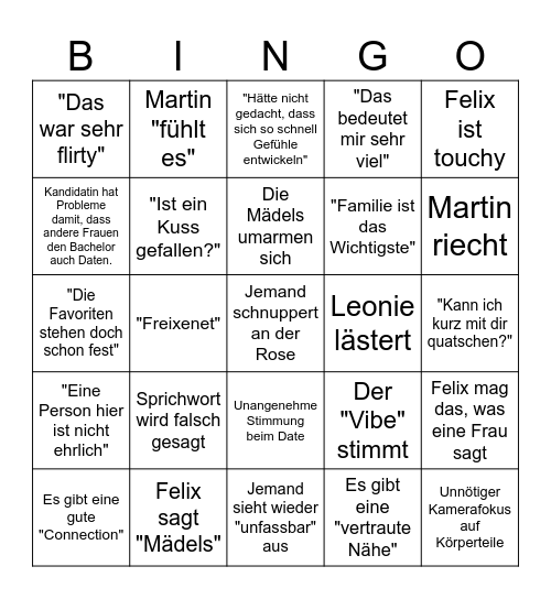 Die Bachelors 2025 Bingo Card