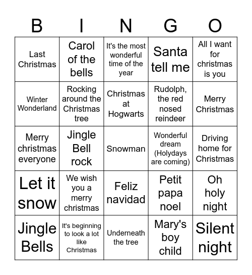 Weihnachtslieder Bingo Card