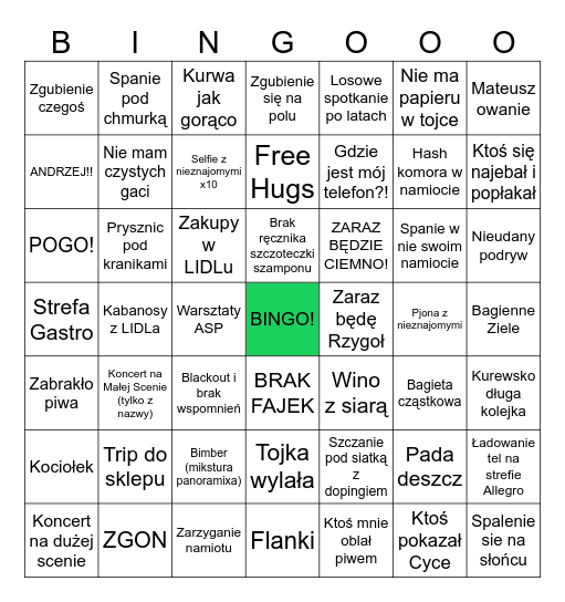 Bingo woodowe Bingo Card