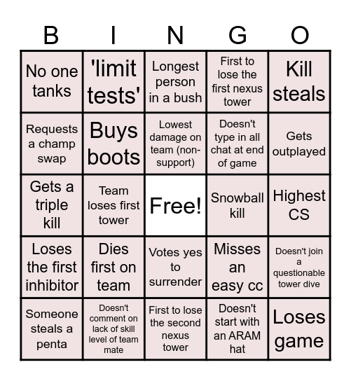 Ai's Drinking Game Bingo Card