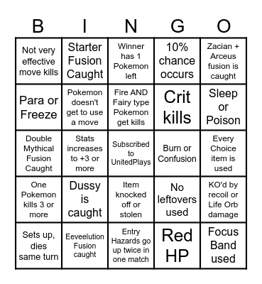 Then we fight bingo UP Best Fusions Bingo Card