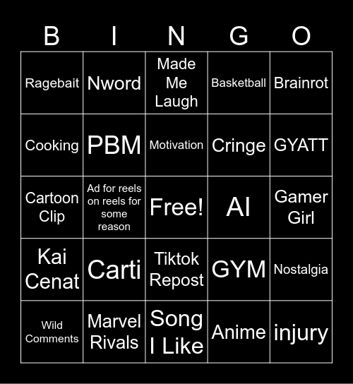 IG Reels Bingo Card