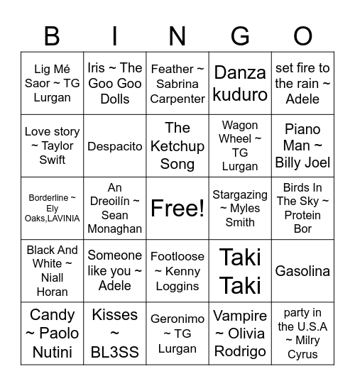 biongó ceoil Bingo Card