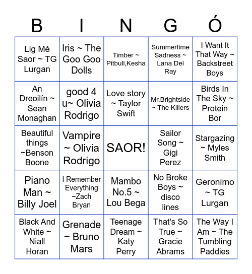 Biongó Ceoil 2026 Bingo Card