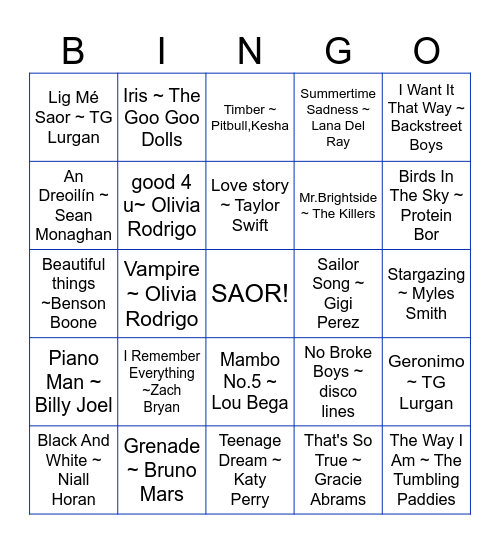 Biongó Ceoil Cúrsa F 2025 Bingo Card