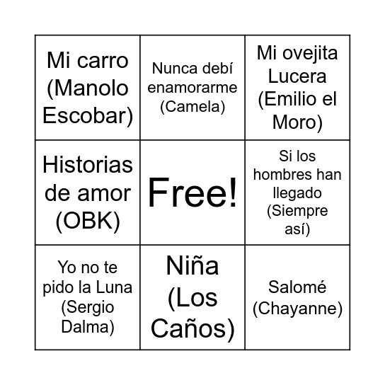 BINGO MÚSICA BIZARRA Bingo Card