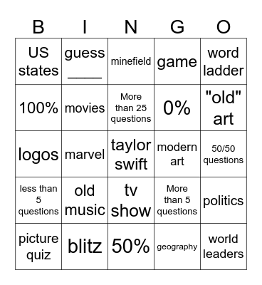 quiz sporcle Bingo Card