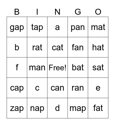 Alphabet & CVC BINGO Card