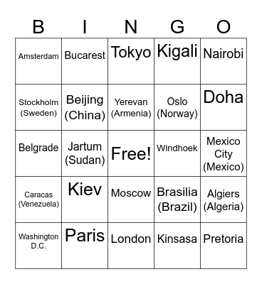 Capitals of all the world Bingo Card