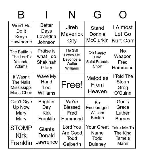 Praise Palooza Bingo (Gospel) Bingo Card