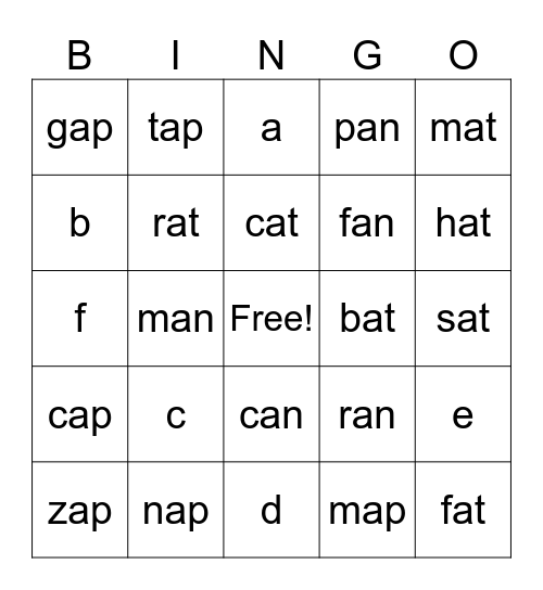 Alphabet & CVC BINGO Card