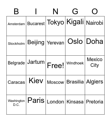 Capitals of all the world Bingo Card