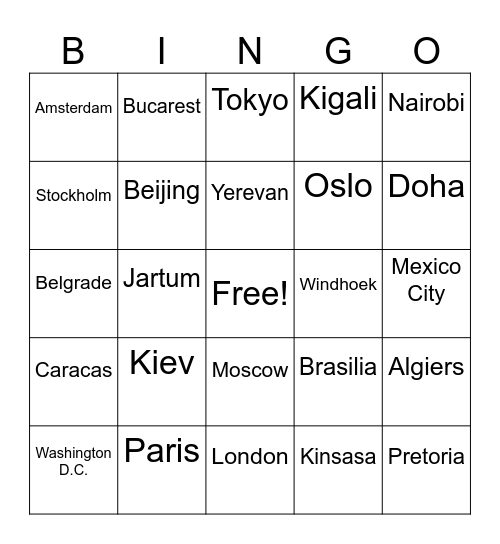Capitals of all the world Bingo Card