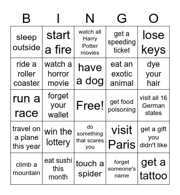 Present Perfect Bingo Card