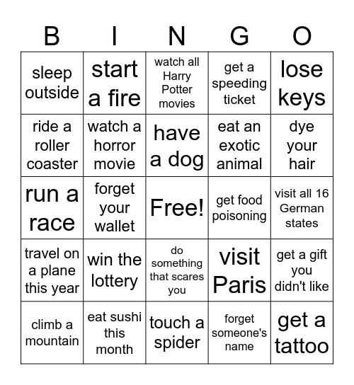 Present Perfect Bingo Card