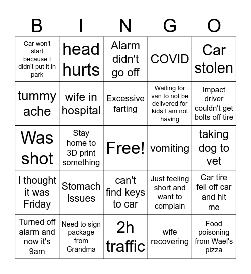 Nate's WFH Bingo Sheet Bingo Card