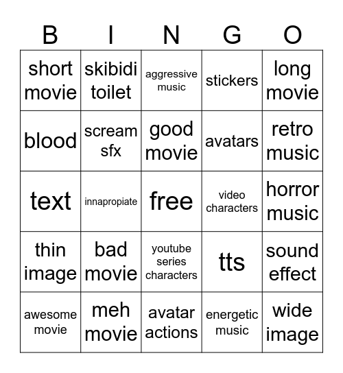 My movie bingo Card