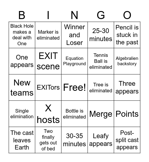 BFDI:TPOT 20 Predictions Bingo Card