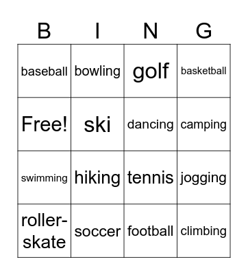 I love sports. Bingo Card