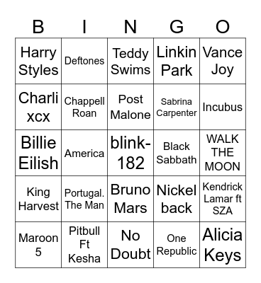 Game #1 - What Did Nickleback Ever Do To Anybody? Bingo Card