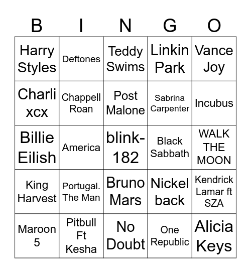 Game #1 - What Did Nickleback Ever Do To Anybody? Bingo Card