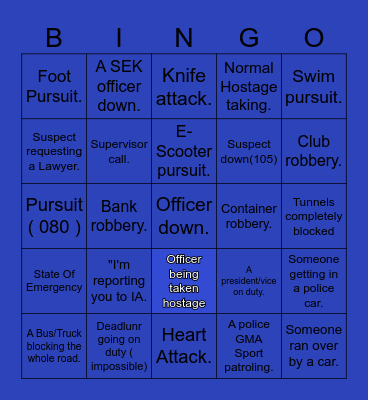 Hamburg Police Department Bingo Card. Bingo Card