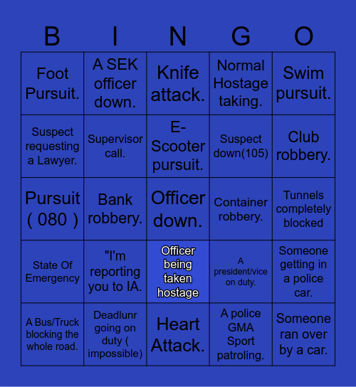 Hamburg Police Department Bingo Card. Bingo Card